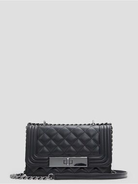 ALDO Black Quilted Crossbody Bag Gunmetal Chain Turn Lock Faux Leather